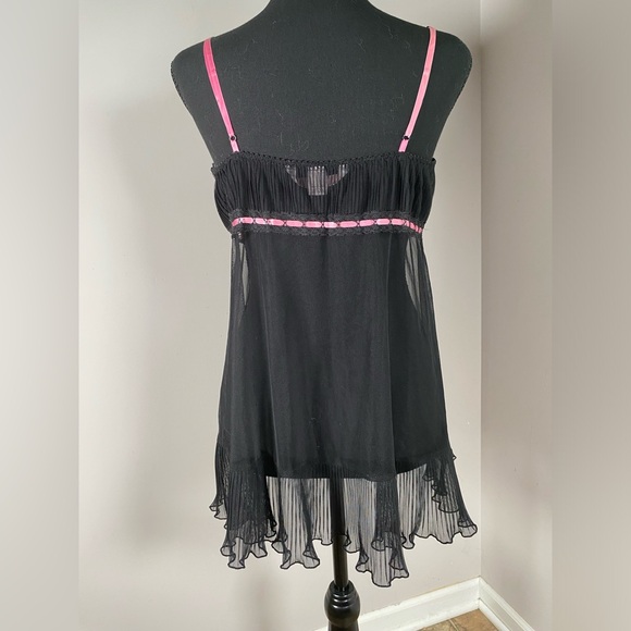 Women’s Y2K Medium Victoria Secret Black and Pink lace Babydoll Slip Dress - Picture 5 of 16